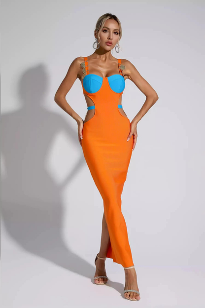 CARINA SLEEVELESS MINI DRESS - ORANGE LONG
