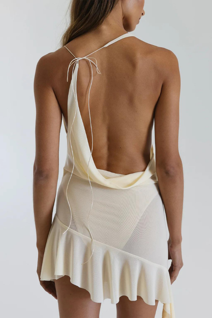 REINA HALTER MINI DRESS-VANILLA - Apricot - M