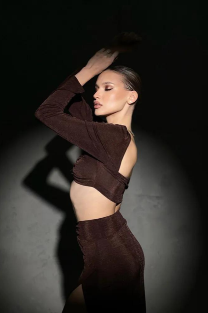 BRIGITTE TWO PIECES MAXI DRESS - BROWN