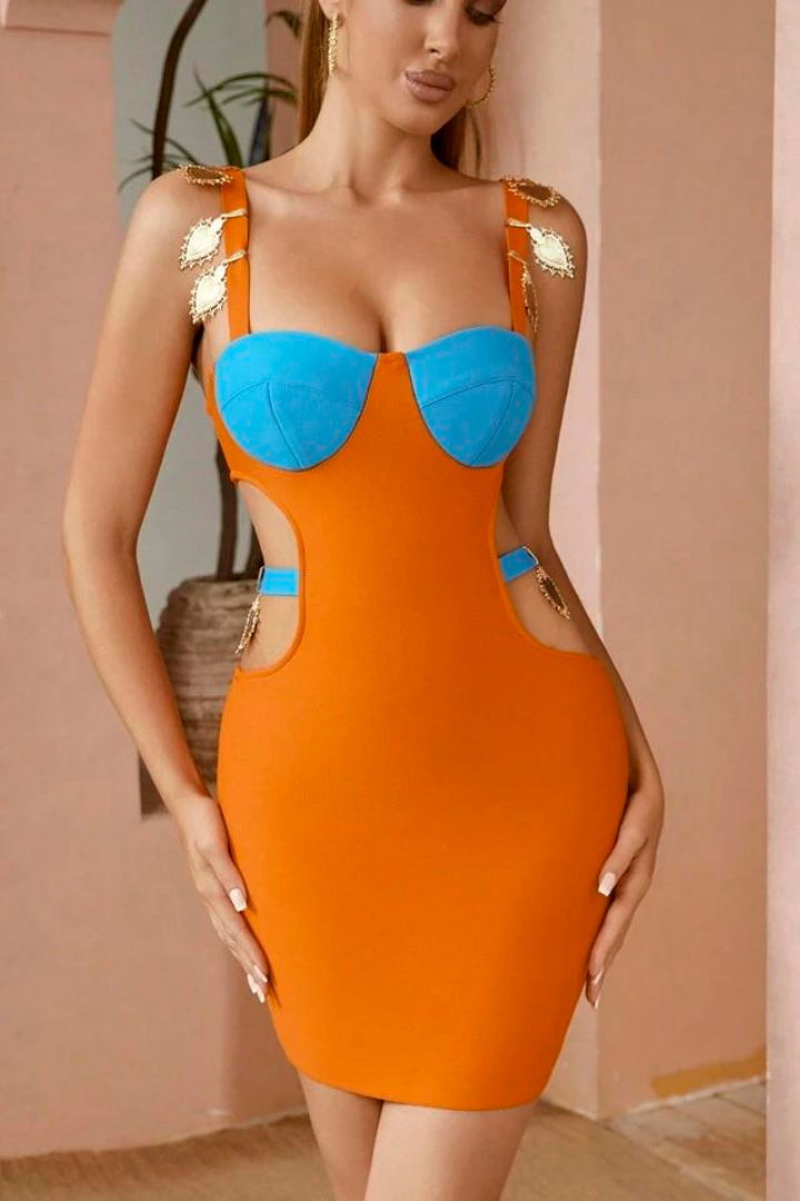 CARINA SLEEVELESS MINI DRESS - ORANGE LONG