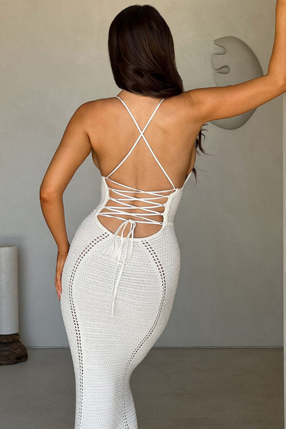 CATALINA MAXI KNIT DRESS - BLACK - White - M