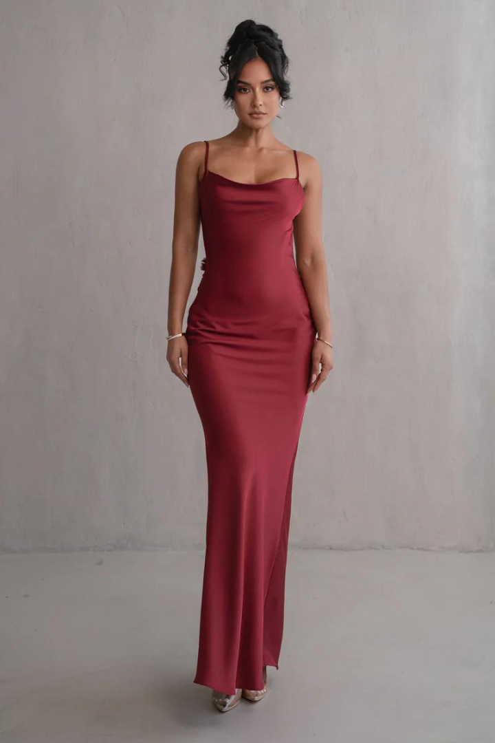 RUBY MAXI LONG DRESS-RED - Wine Red - S