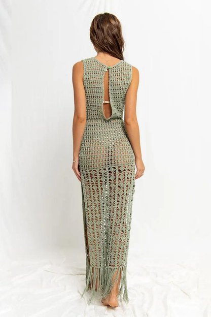 OCTAVIA MAXI LACE DRESS - GREEN - Khaki - L