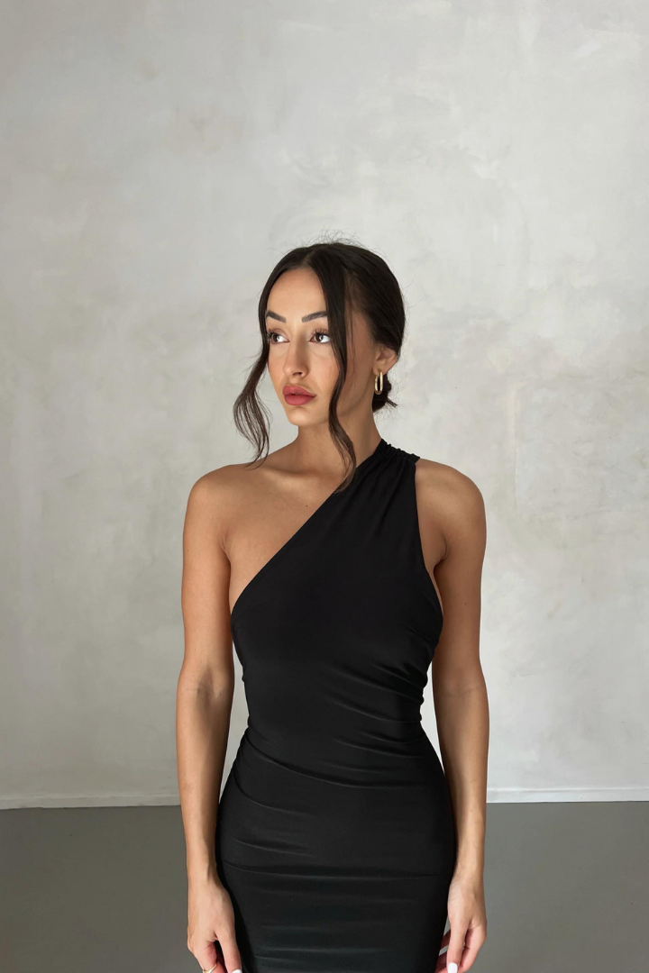 ESMERALDA OBLIQUE SHOULDER MAXI DRESS - ROSE - Red - M