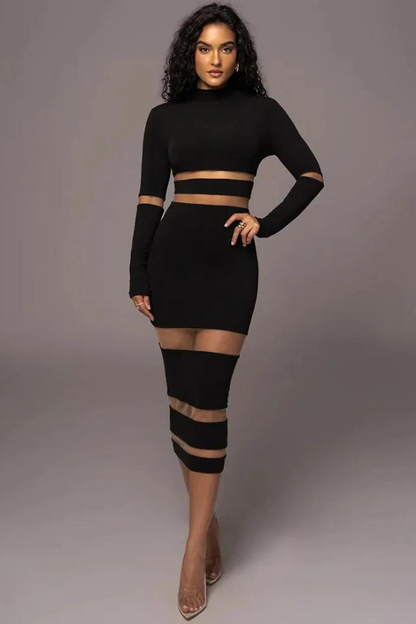 CRISTINA BODYCON MIDI DRESS - BLACK - White - M