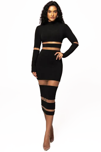 CRISTINA BODYCON MIDI DRESS - BLACK - White - M
