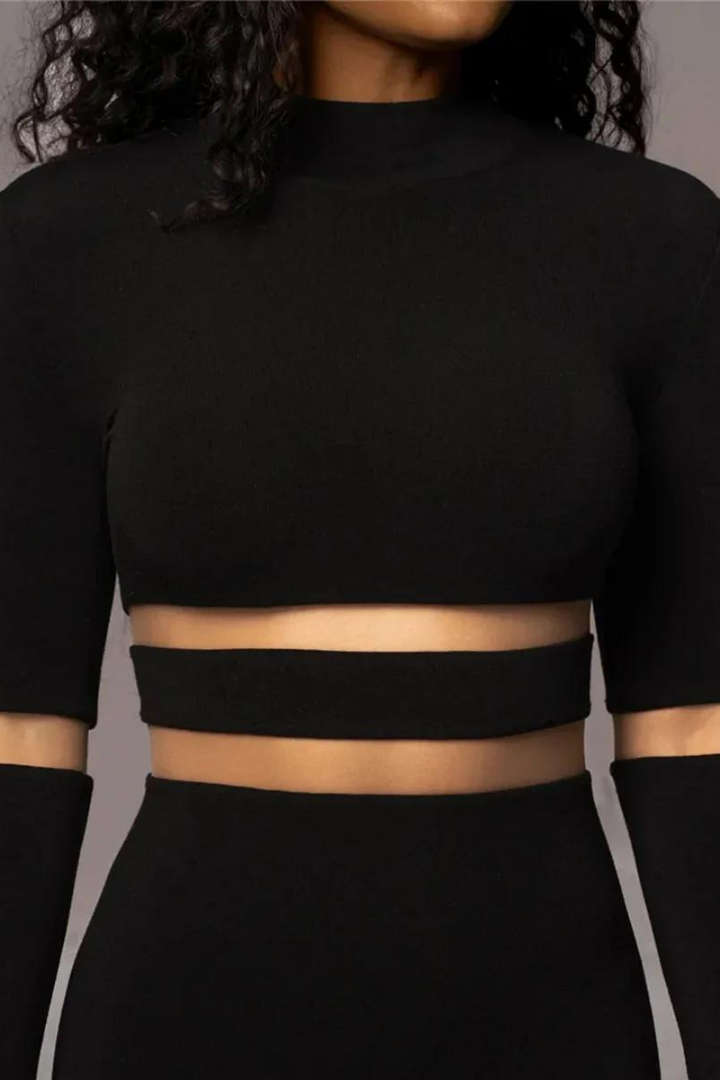 CRISTINA BODYCON MIDI DRESS - BLACK - White - M