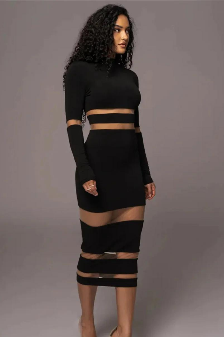 CRISTINA BODYCON MIDI DRESS - BLACK - White - M