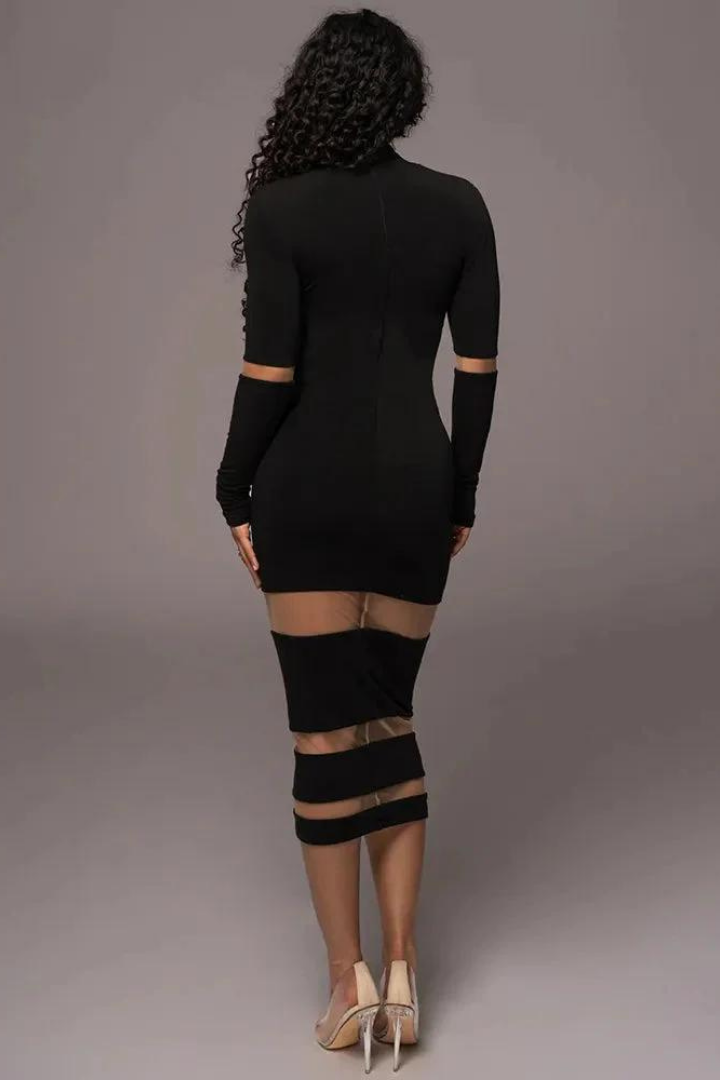 CRISTINA BODYCON MIDI DRESS - BLACK - White - M