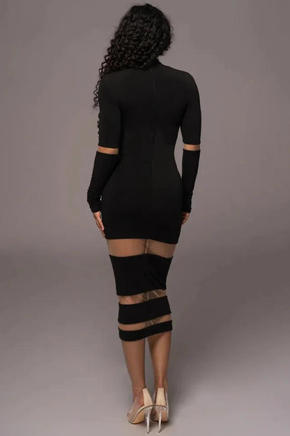CRISTINA BODYCON MIDI DRESS - BLACK - White - M