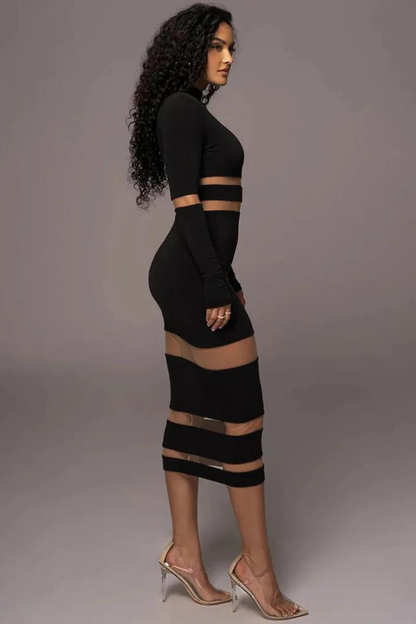 CRISTINA BODYCON MIDI DRESS - BLACK - White - M