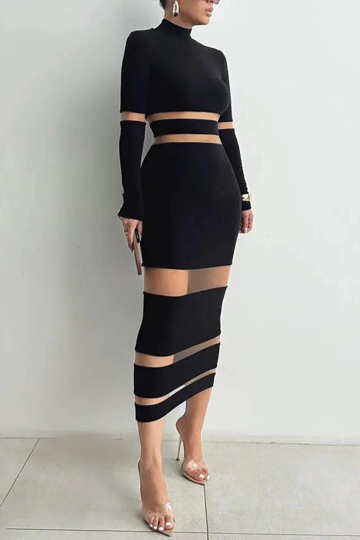 CRISTINA BODYCON MIDI DRESS - BLACK - White - M