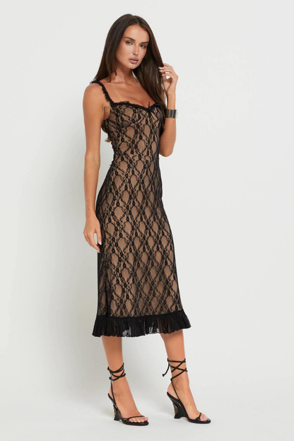 MALIHA LACE MAXI DRESS - BLACK