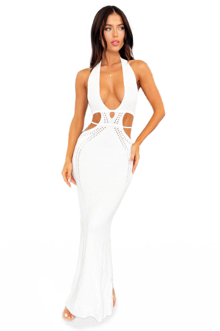 LUCIANA HALTER MINI DRESS - WHITE