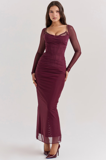 LORNA LONG SLEEVE MAXI DRESS - BURGUNDY