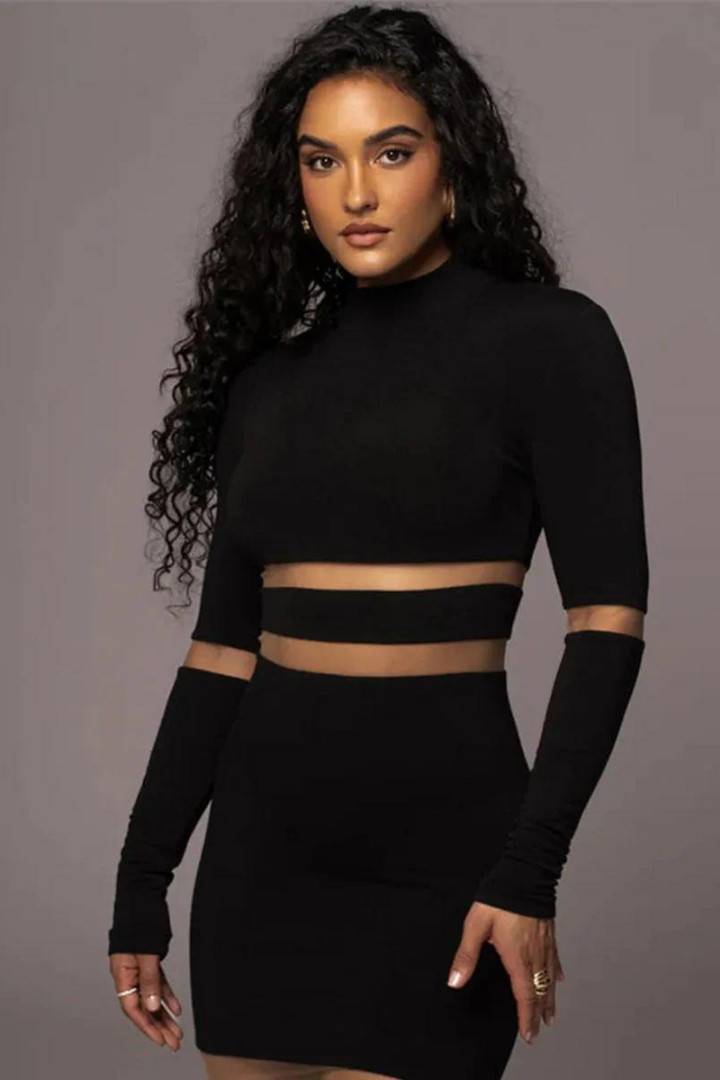 CRISTINA BODYCON MIDI DRESS - BLACK - White - M
