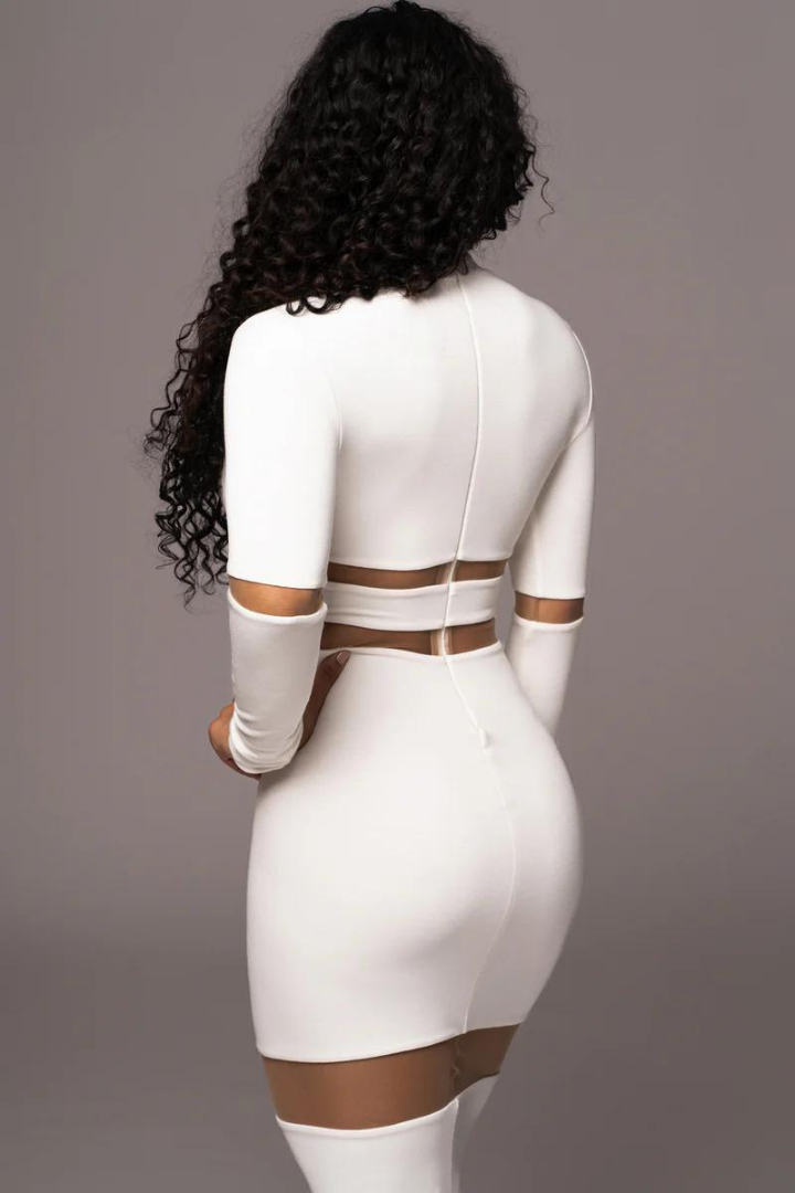 CRISTINA BODYCON MIDI DRESS - BLACK - White - M