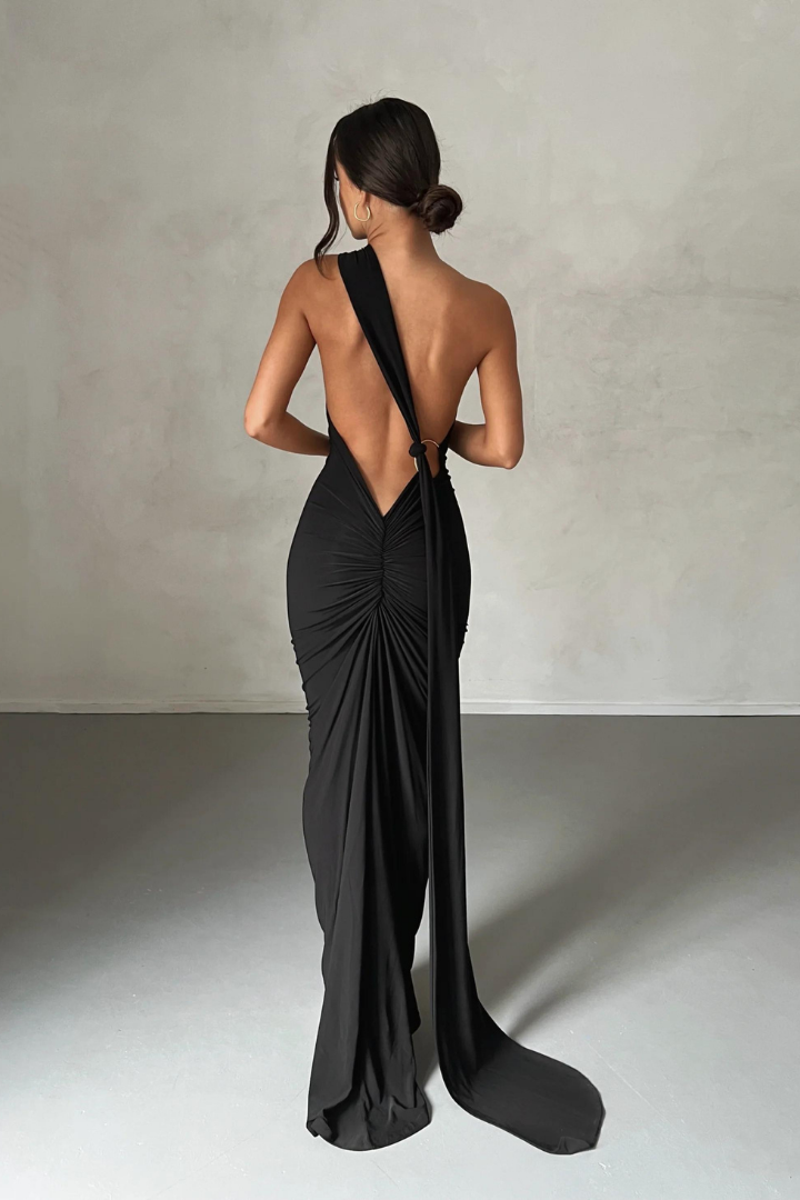 ESMERALDA OBLIQUE SHOULDER MAXI DRESS - ROSE - Red - M
