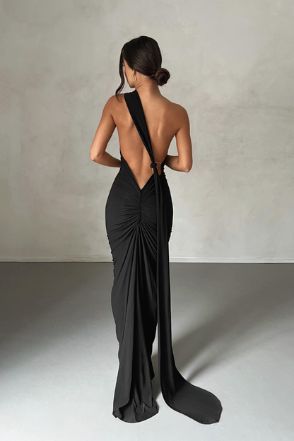 ESMERALDA OBLIQUE SHOULDER MAXI DRESS - ROSE - Red - M