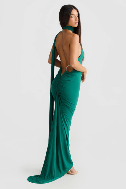 ESMERALDA OBLIQUE SHOULDER MAXI DRESS - ROSE - Red - M