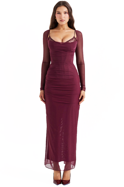 LORNA LONG SLEEVE MAXI DRESS - BURGUNDY