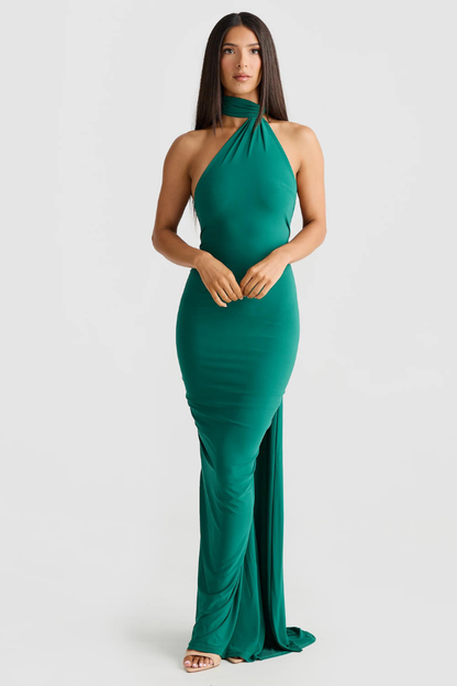 ESMERALDA OBLIQUE SHOULDER MAXI DRESS - ROSE - Red - M