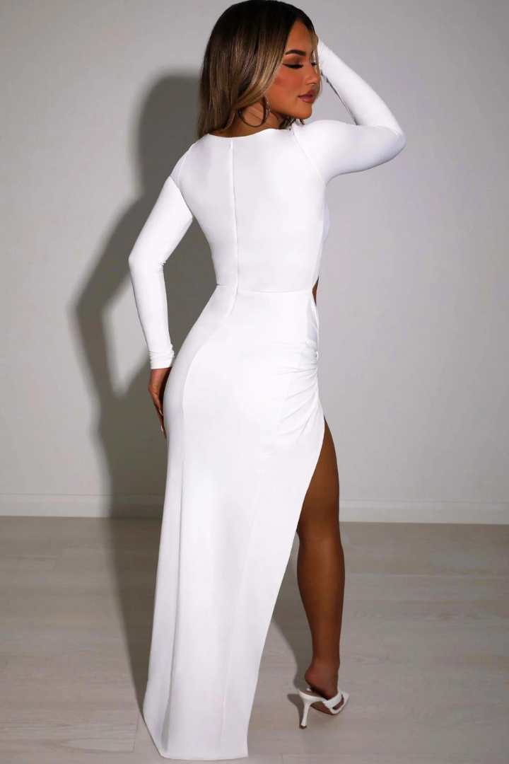 ESTELA LONG SLEEVE MAXI DRESS-BLACK - White - M