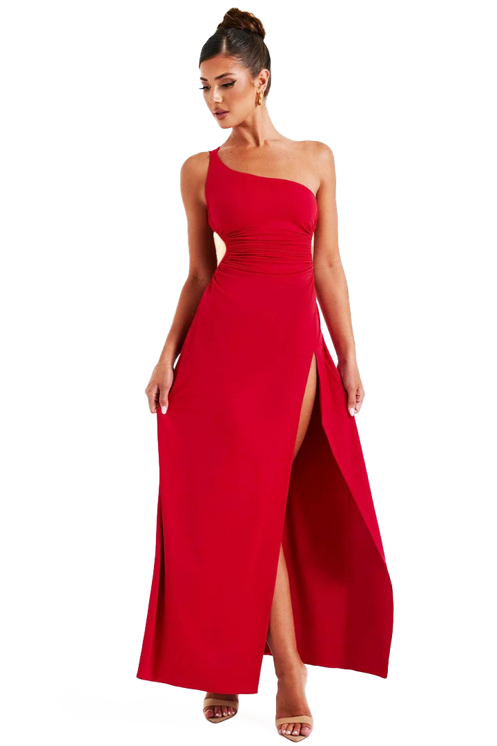 JULIA ONE SHOULDER MAXI DRESS - RED - Red - M
