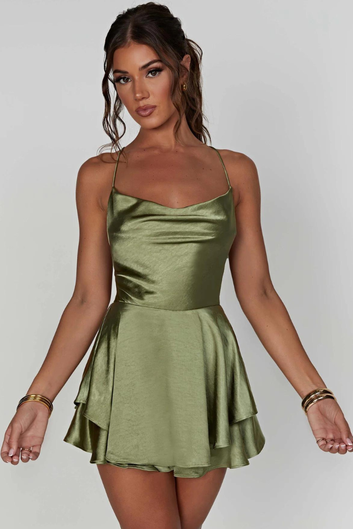 ARMANDE SATIN MINI DRESS - GREEN
