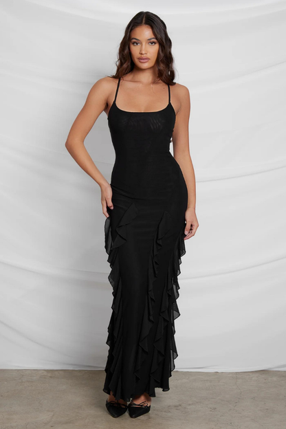 CRUZ RUFFLE MAXI DRESS - RED - Black - M
