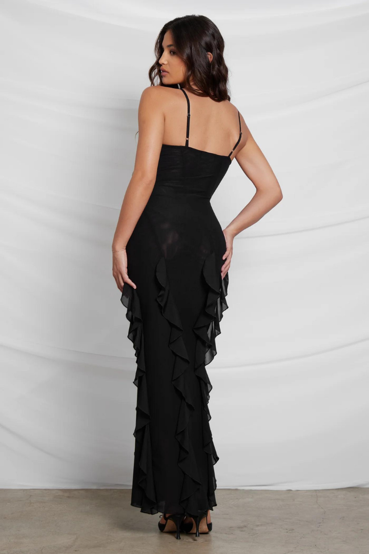 CRUZ RUFFLE MAXI DRESS - RED - Black - M