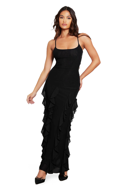 CRUZ RUFFLE MAXI DRESS - RED - Black - M