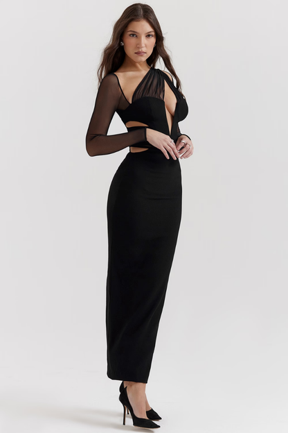 GERTRUDE LONG SLEEVE MAXI DRESS - BLACK - Yellow - L 