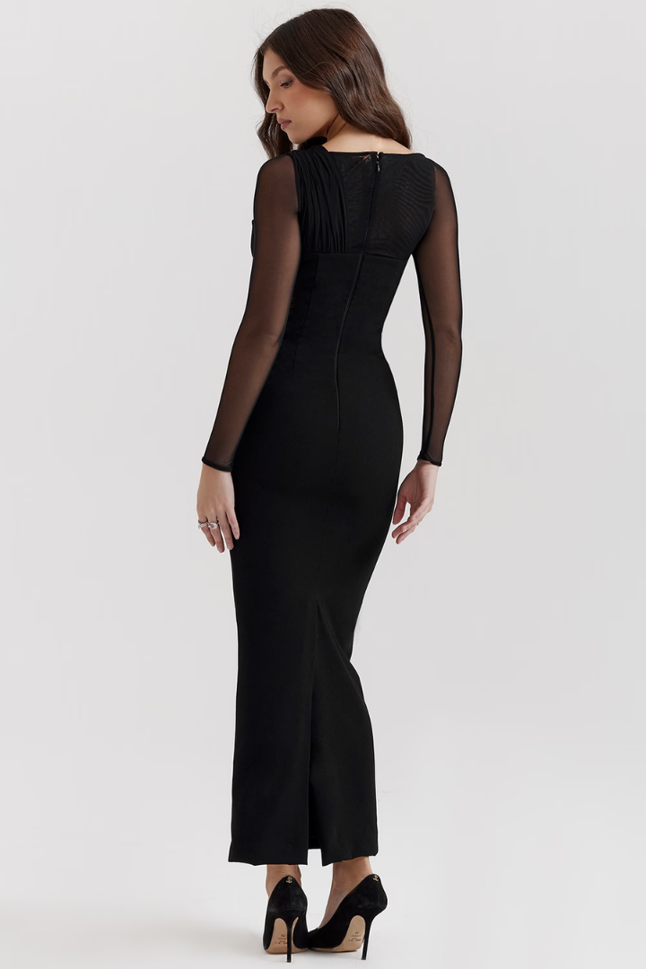 GERTRUDE LONG SLEEVE MAXI DRESS - BLACK - Yellow - L 