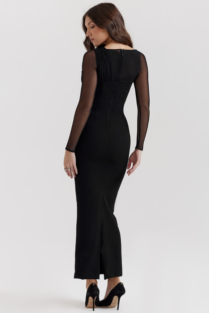 GERTRUDE LONG SLEEVE MAXI DRESS - BLACK - Yellow - L 