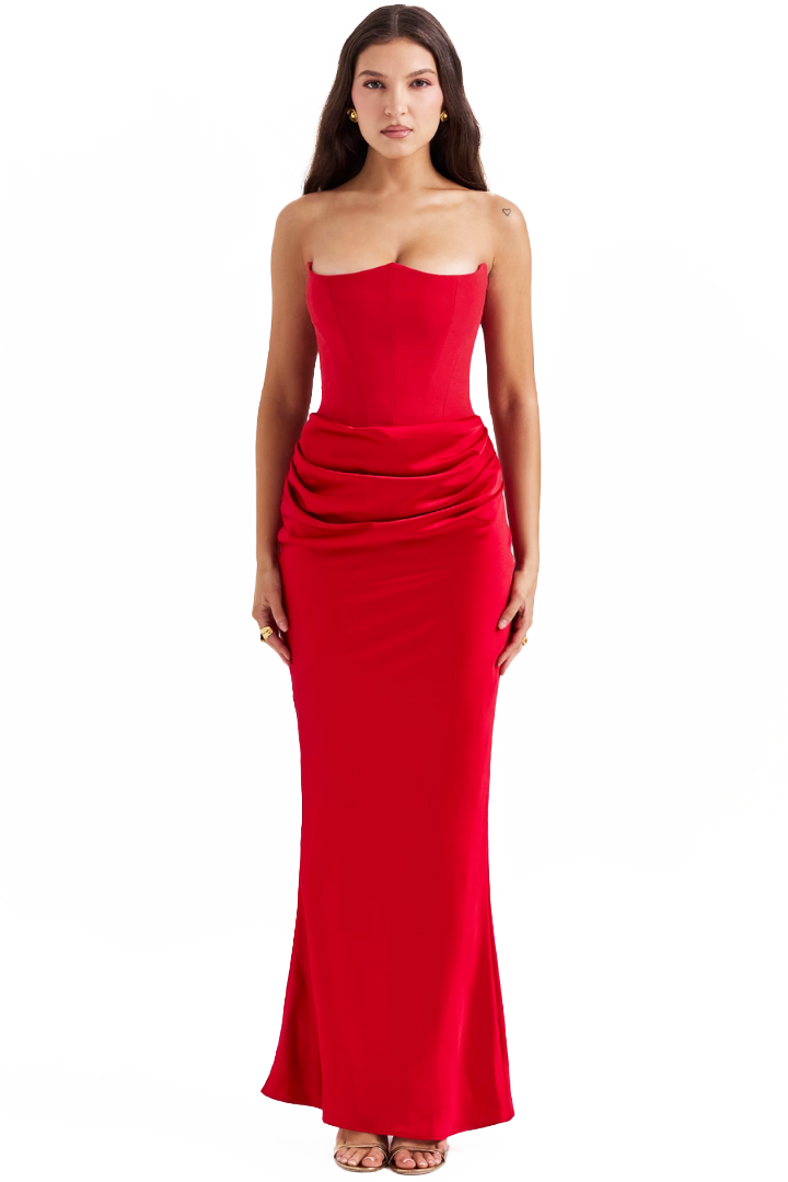 GISELLE STRAPLESS MAXI DRESS - BLACK - Red - M