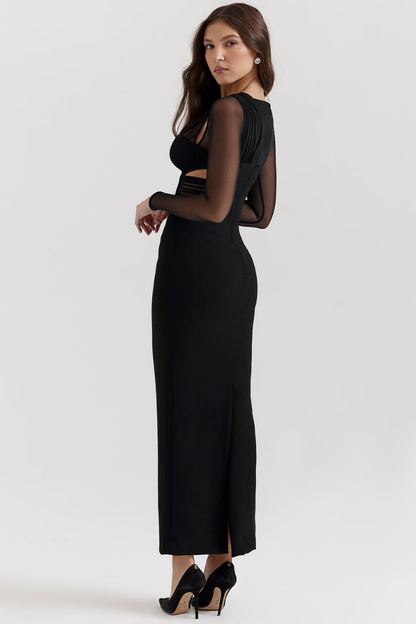 GERTRUDE LONG SLEEVE MAXI DRESS - BLACK - Yellow - L 