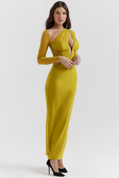GERTRUDE LONG SLEEVE MAXI DRESS - BLACK - Yellow - L 