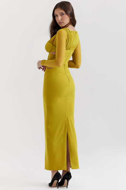 GERTRUDE LONG SLEEVE MAXI DRESS - BLACK - Yellow - L 