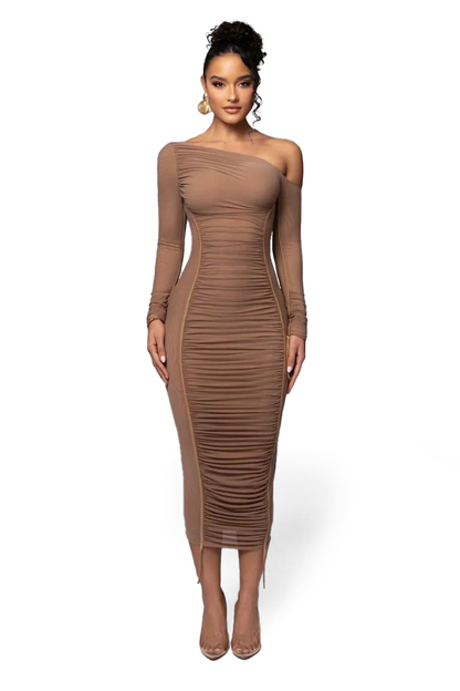 SUE LONG SLEEVE MIDI DRESS - White - M