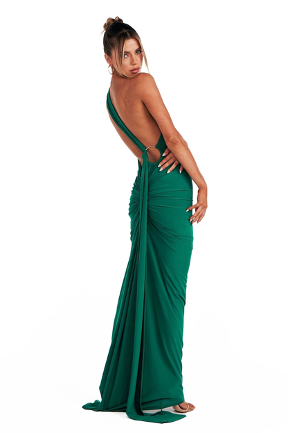 ESMERALDA OBLIQUE SHOULDER MAXI DRESS - ROSE - Red - M