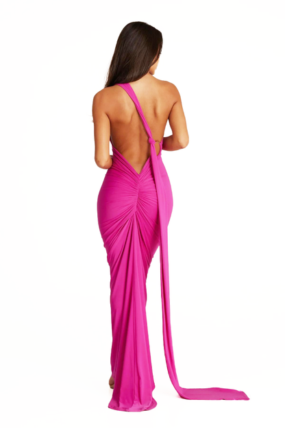 ESMERALDA OBLIQUE SHOULDER MAXI DRESS - ROSE - Red - M