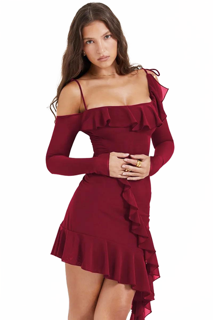VIDA RUFFLE MINI DRESS - Black - M