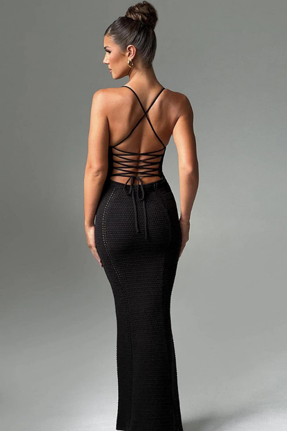 CATALINA MAXI KNIT DRESS - BLACK - White - M