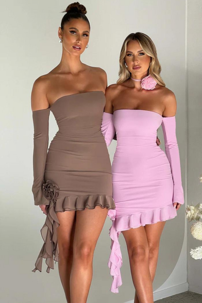 ADRIE HALTER MINI DRESS - CHOCOLATE - Pink - M
