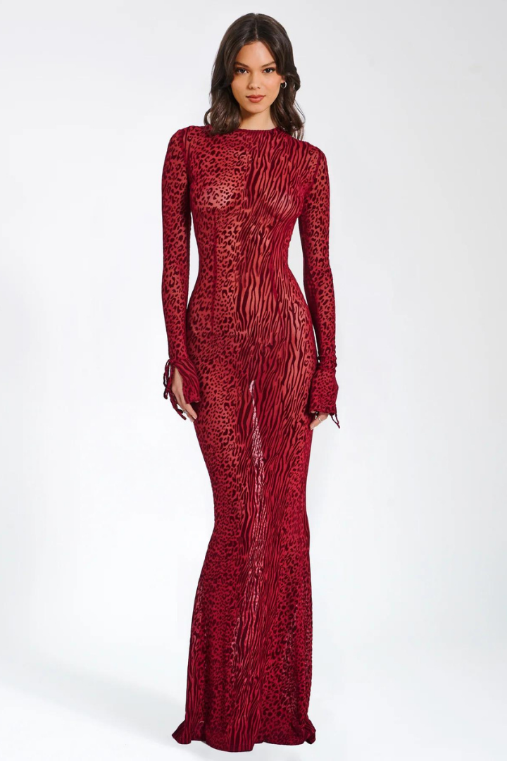 DAYANARA MAXI DRESS -BURGUNDY BURNOUT