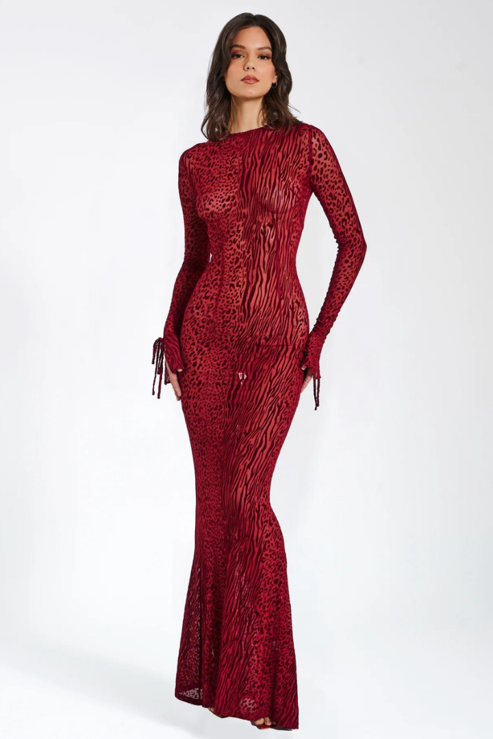 DAYANARA MAXI DRESS -BURGUNDY BURNOUT