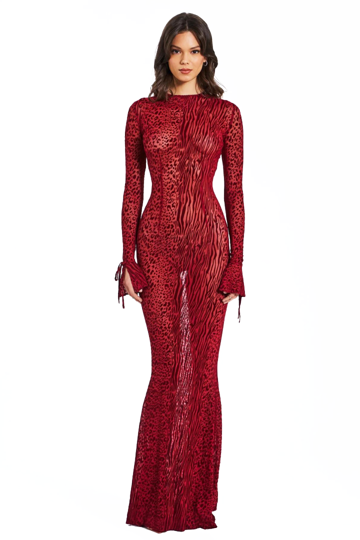 DAYANARA MAXI DRESS -BURGUNDY BURNOUT