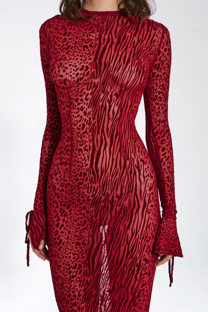 DAYANARA MAXI DRESS -BURGUNDY BURNOUT