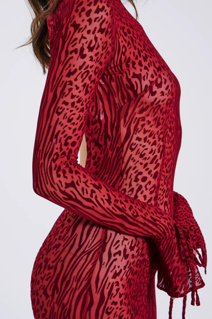 DAYANARA MAXI DRESS -BURGUNDY BURNOUT